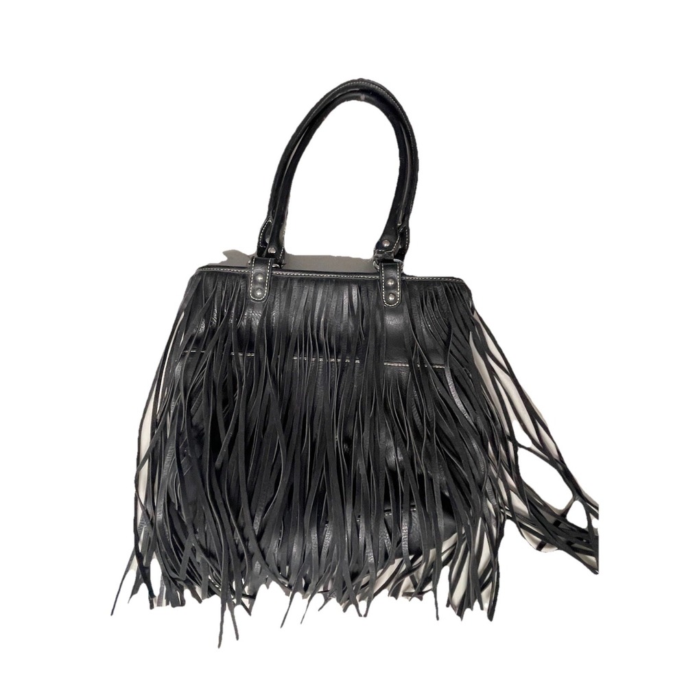 Blazin Roxx Black Faux‎ Leather Fringe Tote Western Boho Shoulder Bag